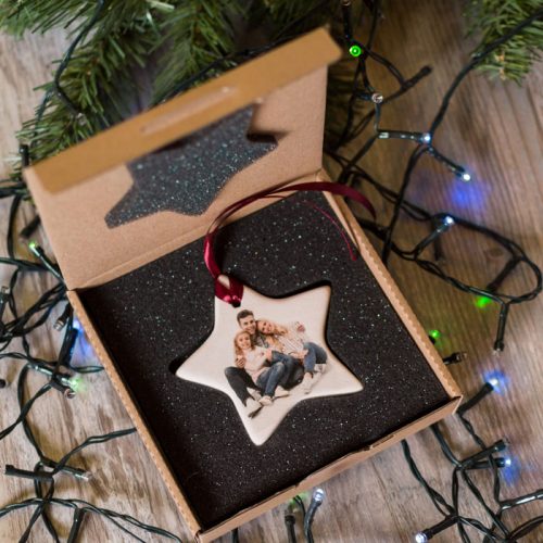 Fényképes Kerámia Csillag Karácsonyfadísz