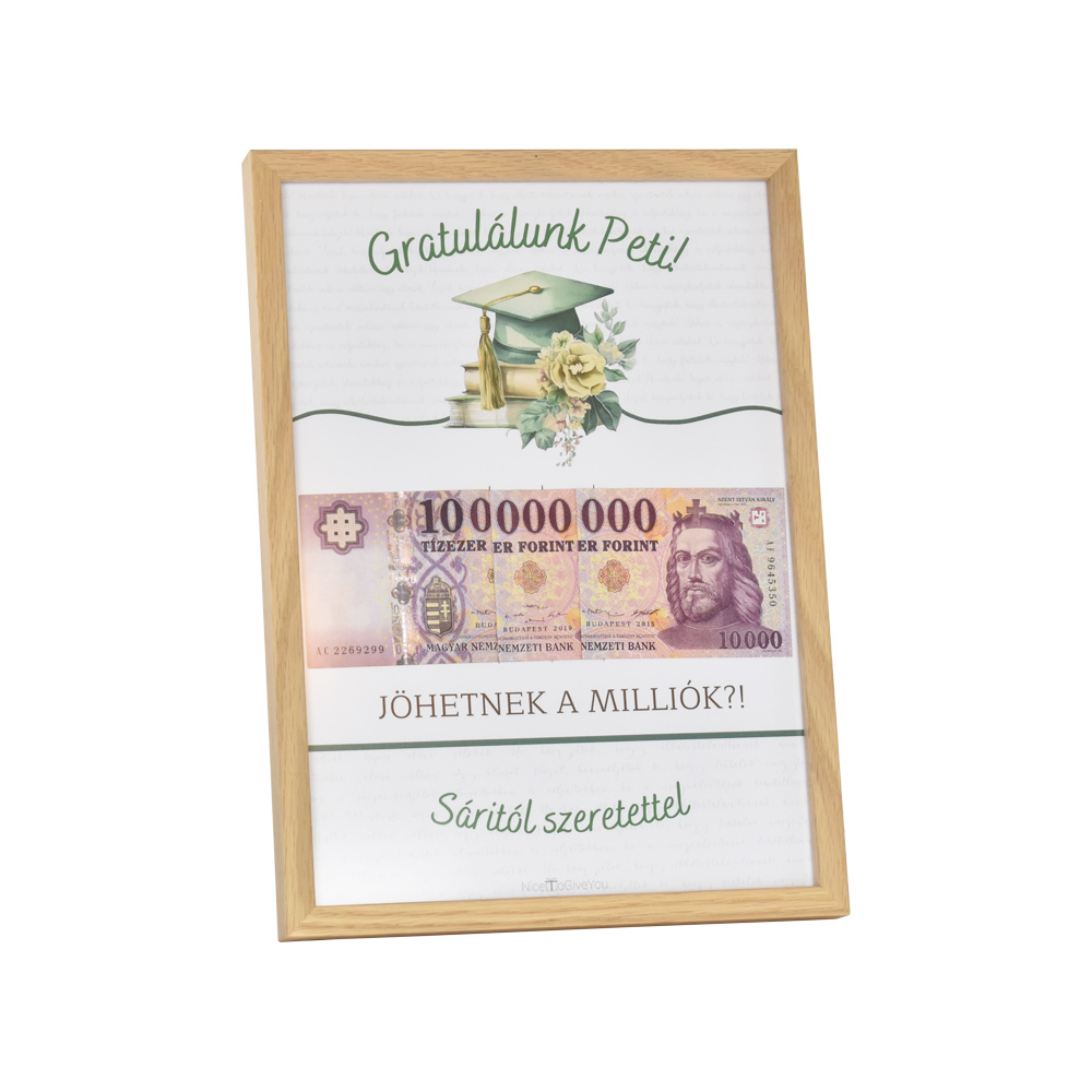 Ballagási ajándék fiúnak tölgy - Pénzátadó képkeret - NiceToGiveYou